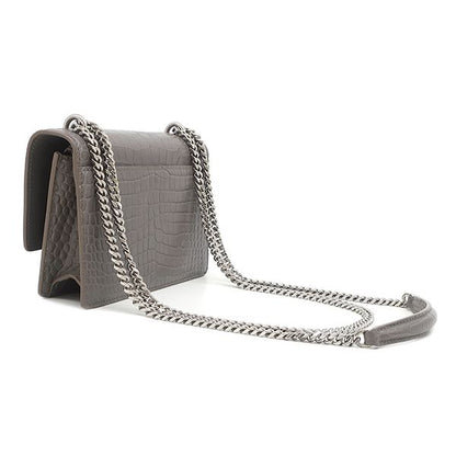 Saint Laurent Chain Wallet Sunset Leather Gray Silver Croco Shoulder Bag — view 2