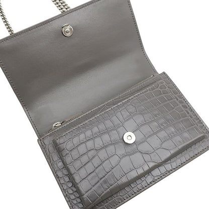 Saint Laurent Chain Wallet Sunset Leather Gray Silver Croco Shoulder Bag — view 8