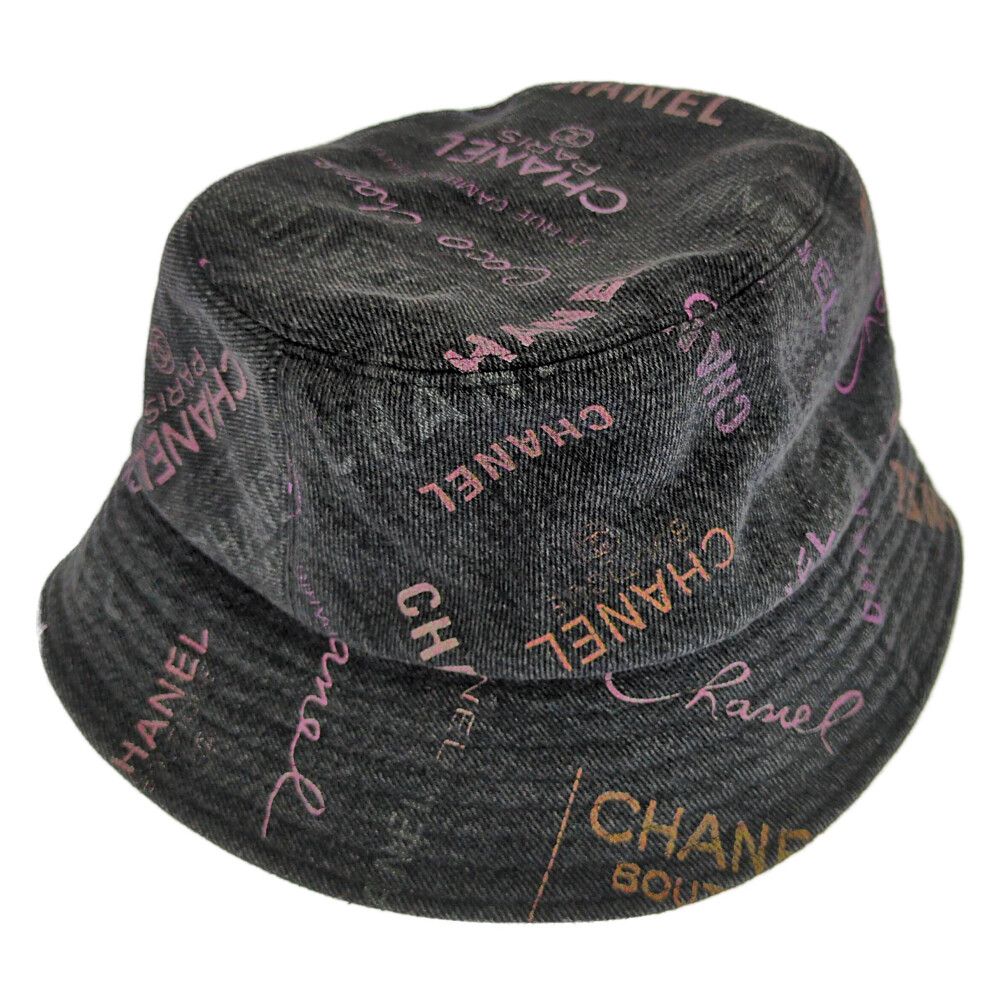 Chanel Logo Denim Bucket Hat Gray