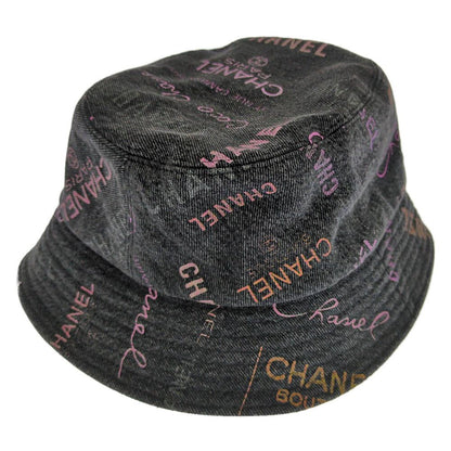 Chanel Logo Denim Bucket Hat Gray
