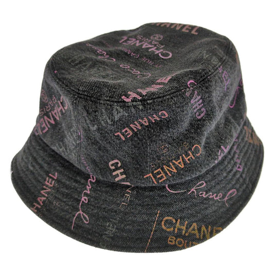 Chanel Logo Denim Bucket Hat Gray