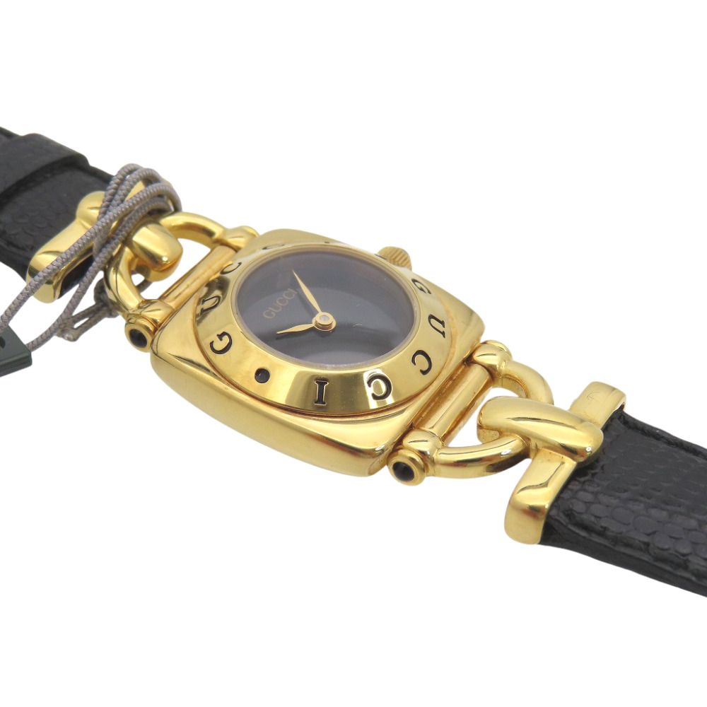 Gucci Quartz Watch Stainless Steel Embossed Leather Black Dial — view 4