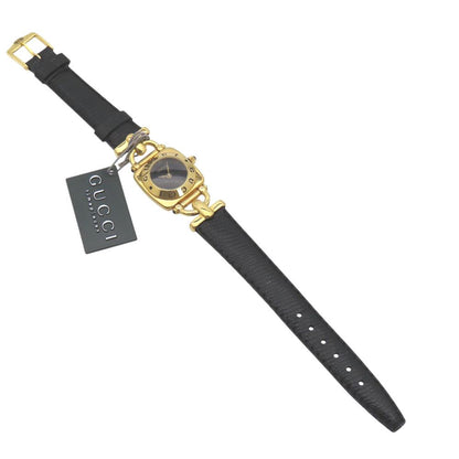 Gucci Quartz Watch Stainless Steel Embossed Leather Black Dial — view 5
