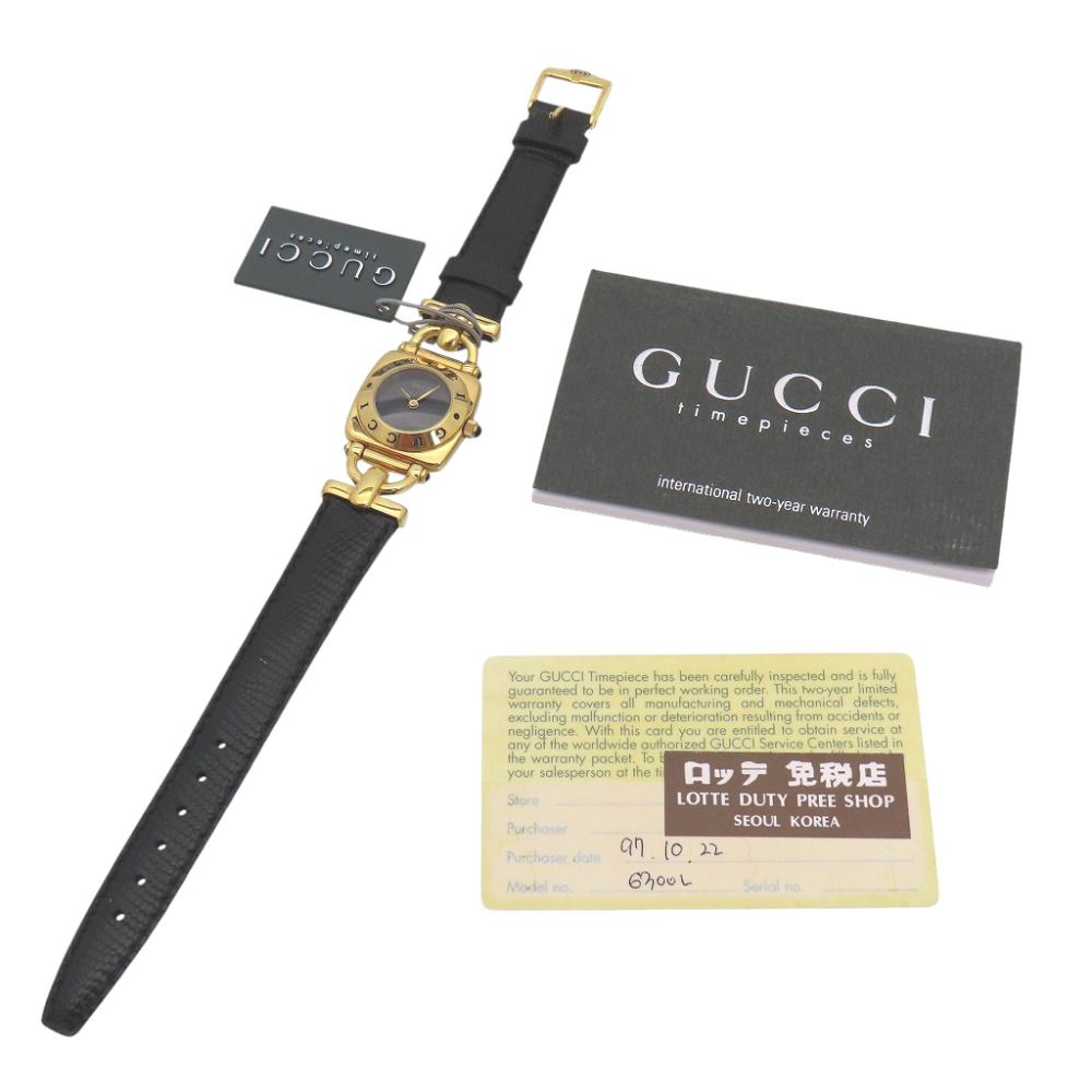 Gucci Quartz Watch Stainless Steel Embossed Leather Black Dial — view 2