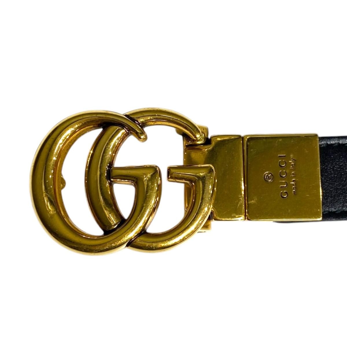 Gucci Belt GG Emblem Slim Leather Logo Black Gold — view 3