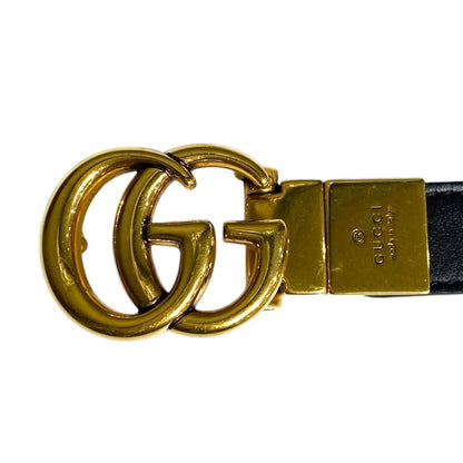 Gucci Belt GG Emblem Slim Leather Logo Black Gold — view 3