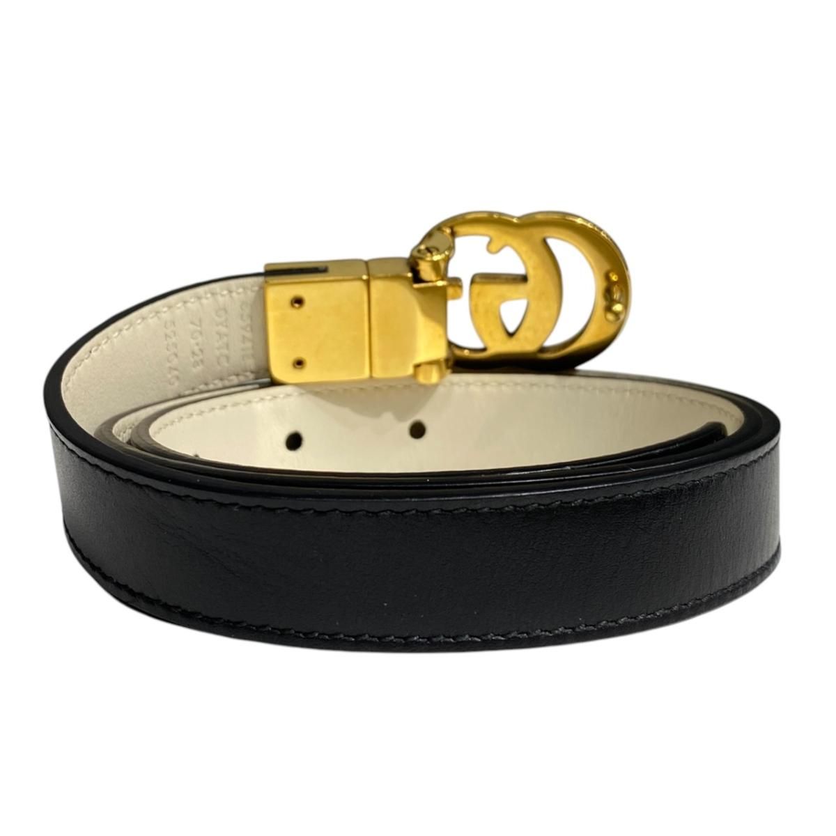 Gucci Belt GG Emblem Slim Leather Logo Black Gold — view 2