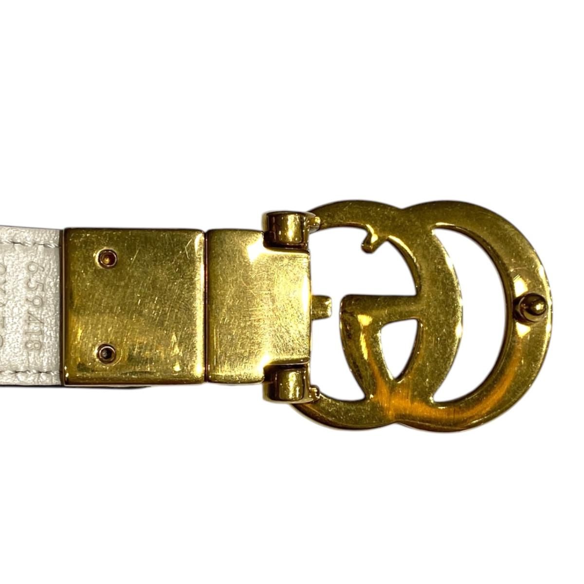 Gucci Belt GG Emblem Slim Leather Logo Black Gold — view 4