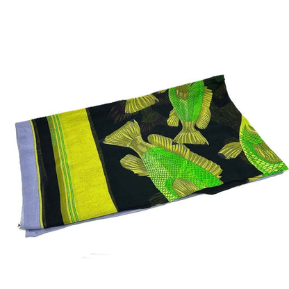 Hermes Shawl Fish Cotton Black Scarf — view 5