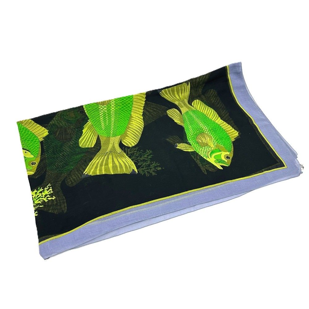 Hermes Shawl Fish Cotton Black Scarf — view 7