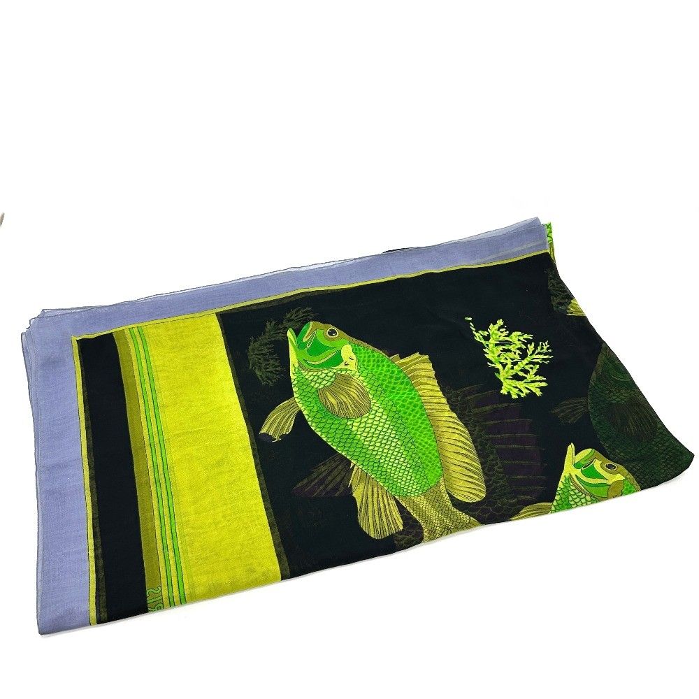 Hermes Shawl Fish Cotton Black Scarf — view 4