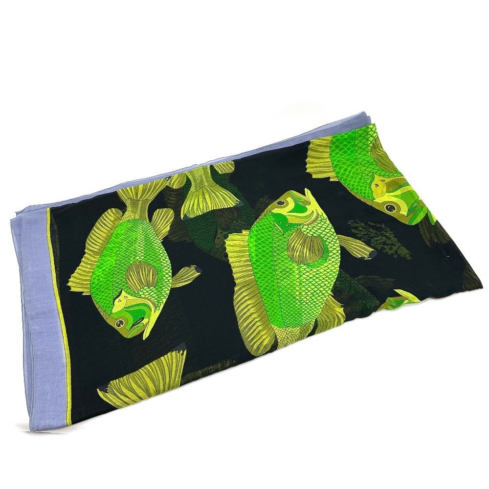 Hermes Shawl Fish Cotton Black Scarf — view 3
