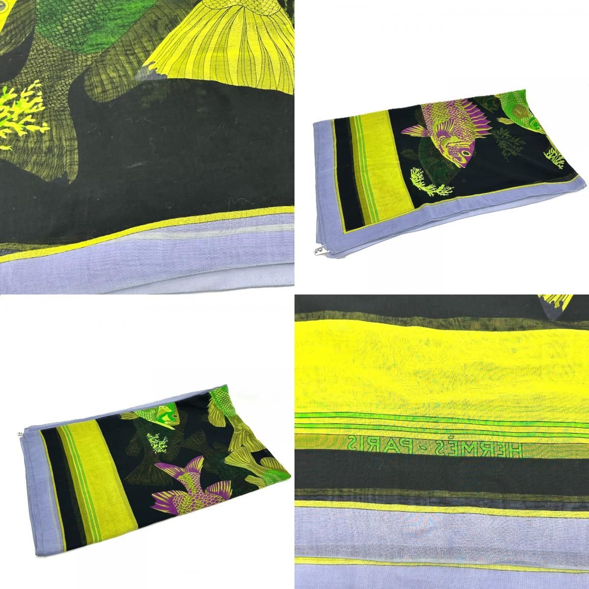 Hermes Shawl Fish Cotton Black Scarf — view 8