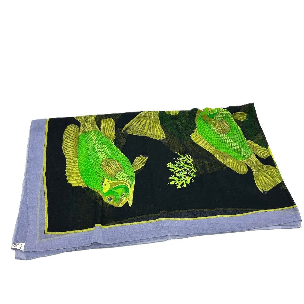 Hermes Shawl Fish Cotton Black Scarf — view 2