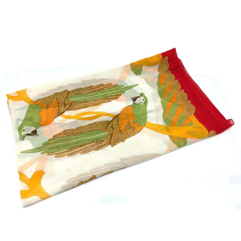 Hermes Shawl Parrot Print Cotton Red Scarf — view 3