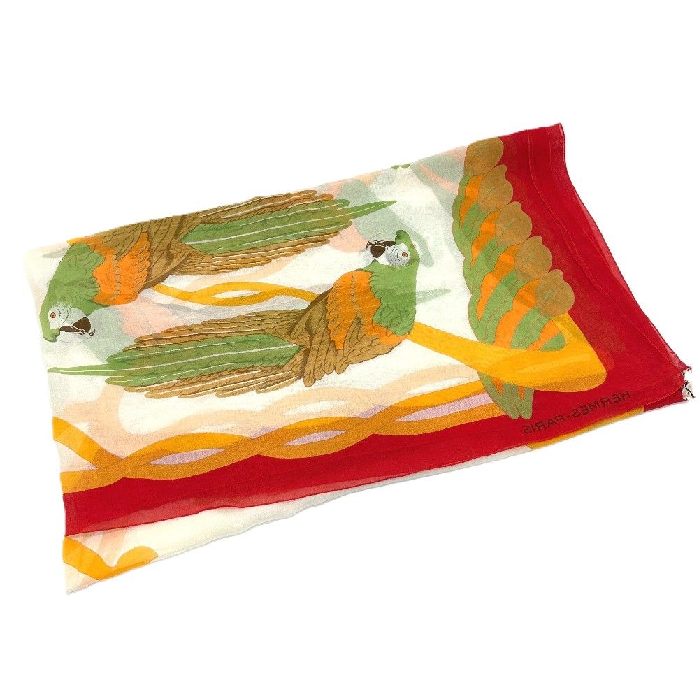 Hermes Shawl Parrot Print Cotton Red Scarf — view 2
