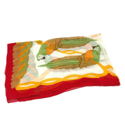 Hermes Shawl Parrot Print Cotton Red Scarf — view 4