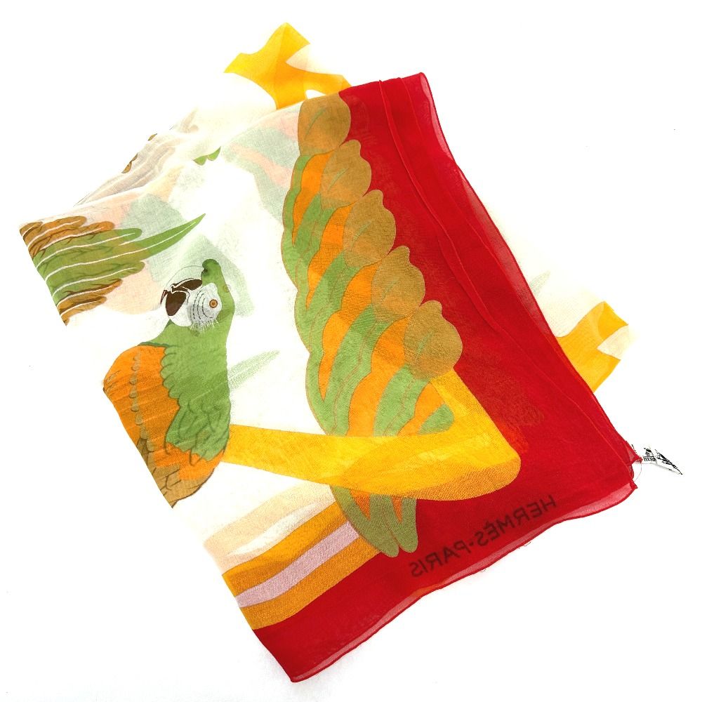 Hermes Shawl Parrot Print Cotton Red Scarf