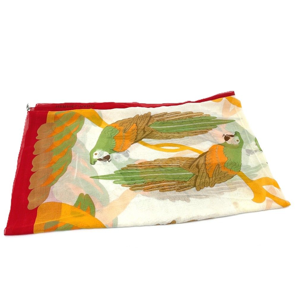 Hermes Shawl Parrot Print Cotton Red Scarf — view 5
