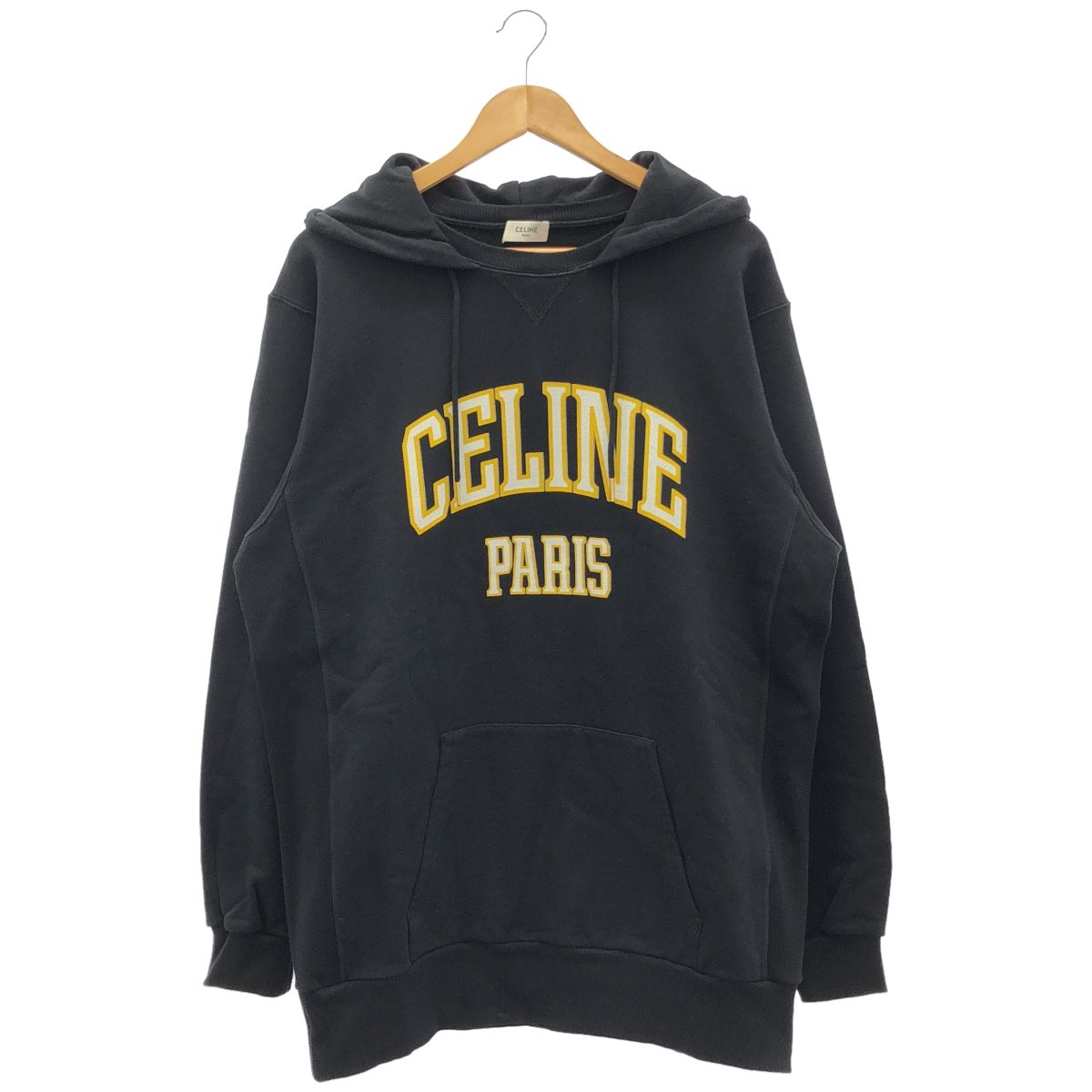 Celine Eddie Era Black Yellow Cotton Front Logo Size Pullover Hoodie Sweatshirt