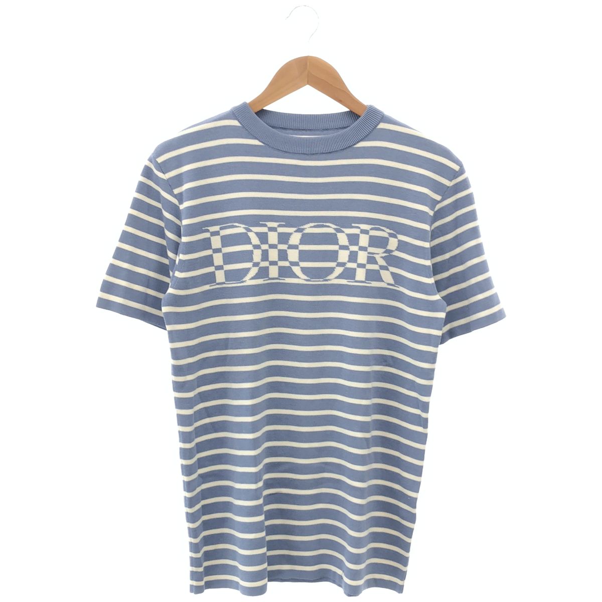 Dior 183 Light Blue White Logo Short Sleeve Knit XS Sweater