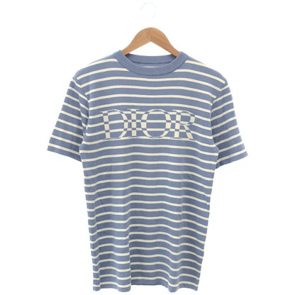 Dior 183 Light Blue White Logo Short Sleeve Knit XS Sweater