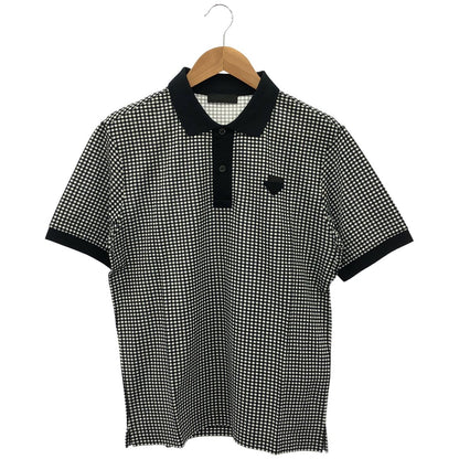 Prada Black White Gingham Check Triangle Logo Polo