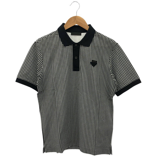 Prada Black White Gingham Check Triangle Logo Polo