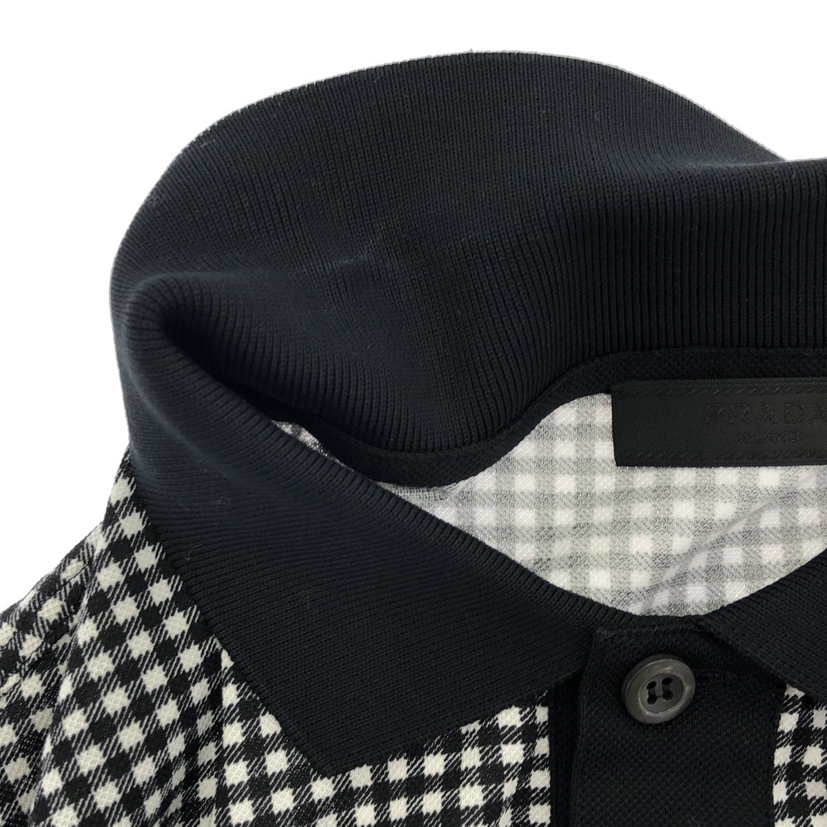 Prada Black White Gingham Check Triangle Logo Polo — view 7