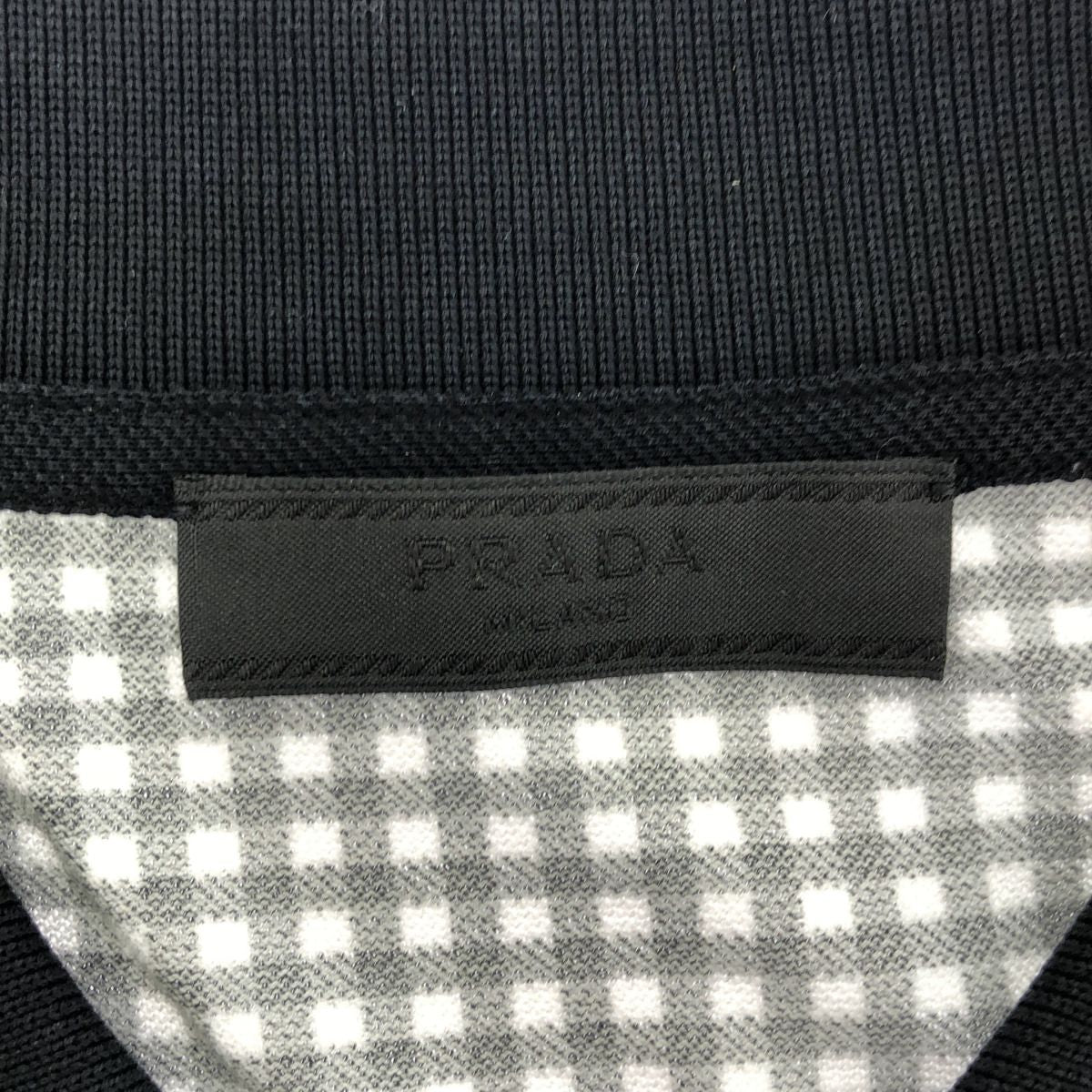 Prada Black White Gingham Check Triangle Logo Polo — view 5