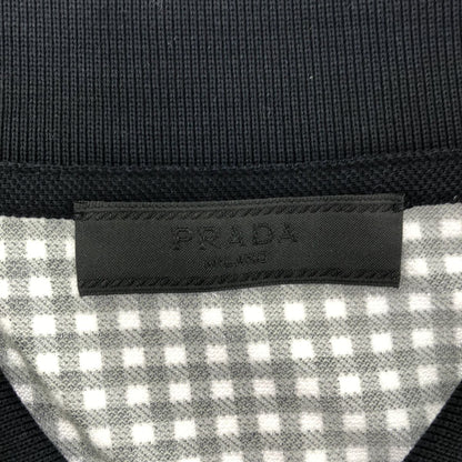 Prada Black White Gingham Check Triangle Logo Polo — view 5