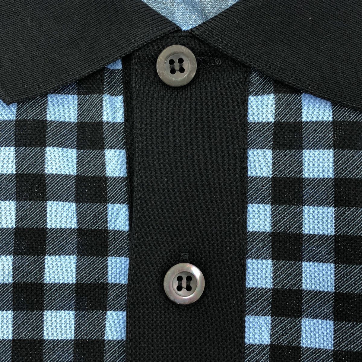 Prada Blue Gingham Check Triangle Logo Polo — view 8