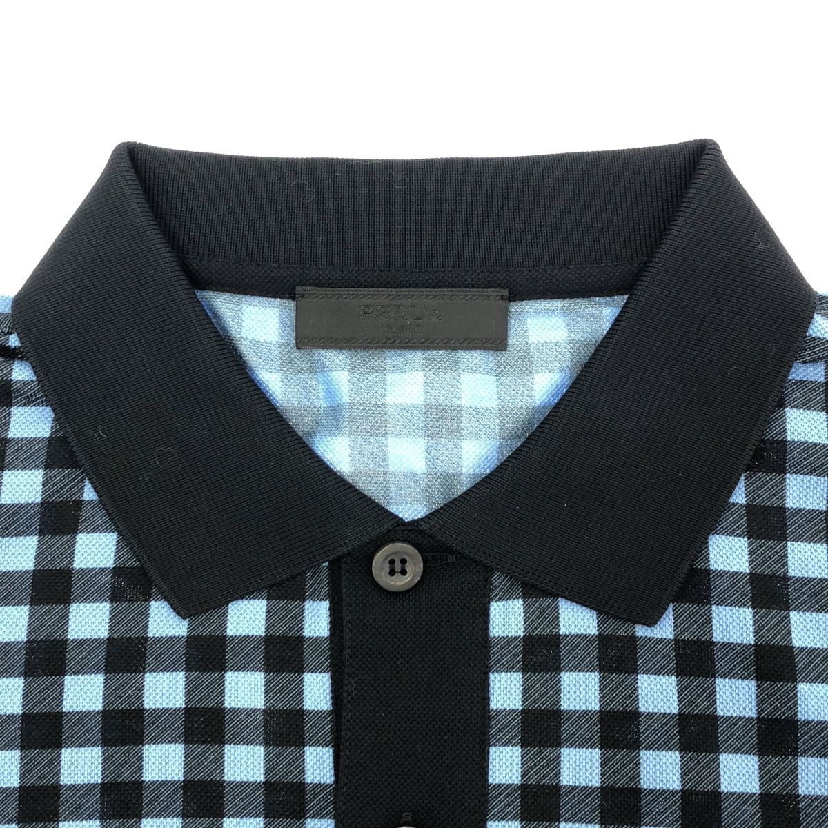 Prada Blue Gingham Check Triangle Logo Polo — view 7