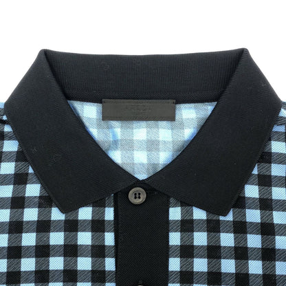 Prada Blue Gingham Check Triangle Logo Polo — view 7