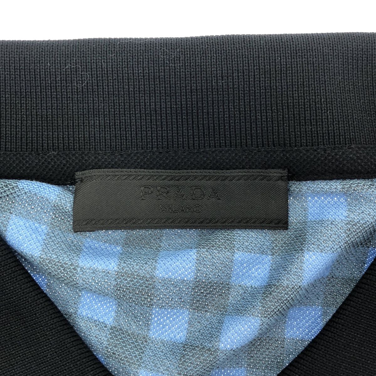 Prada Blue Gingham Check Triangle Logo Polo — view 5