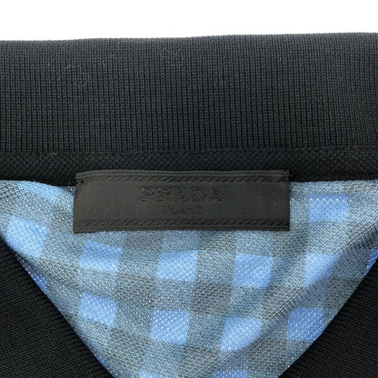 Prada Blue Gingham Check Triangle Logo Polo — view 5