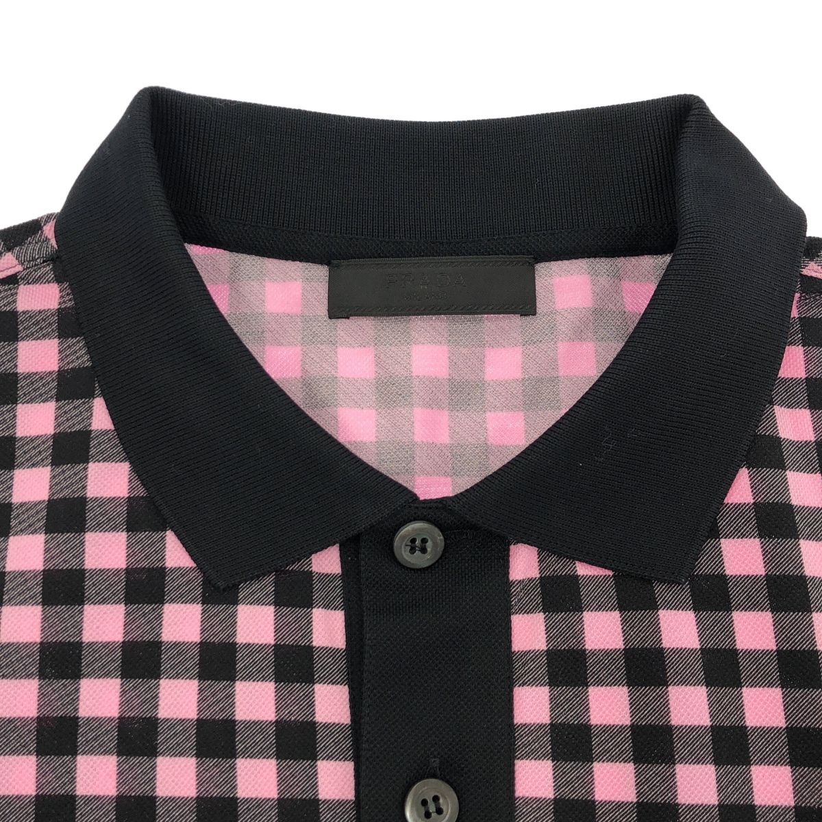 Prada Pink Gingham Check Triangle Logo Polo — view 8