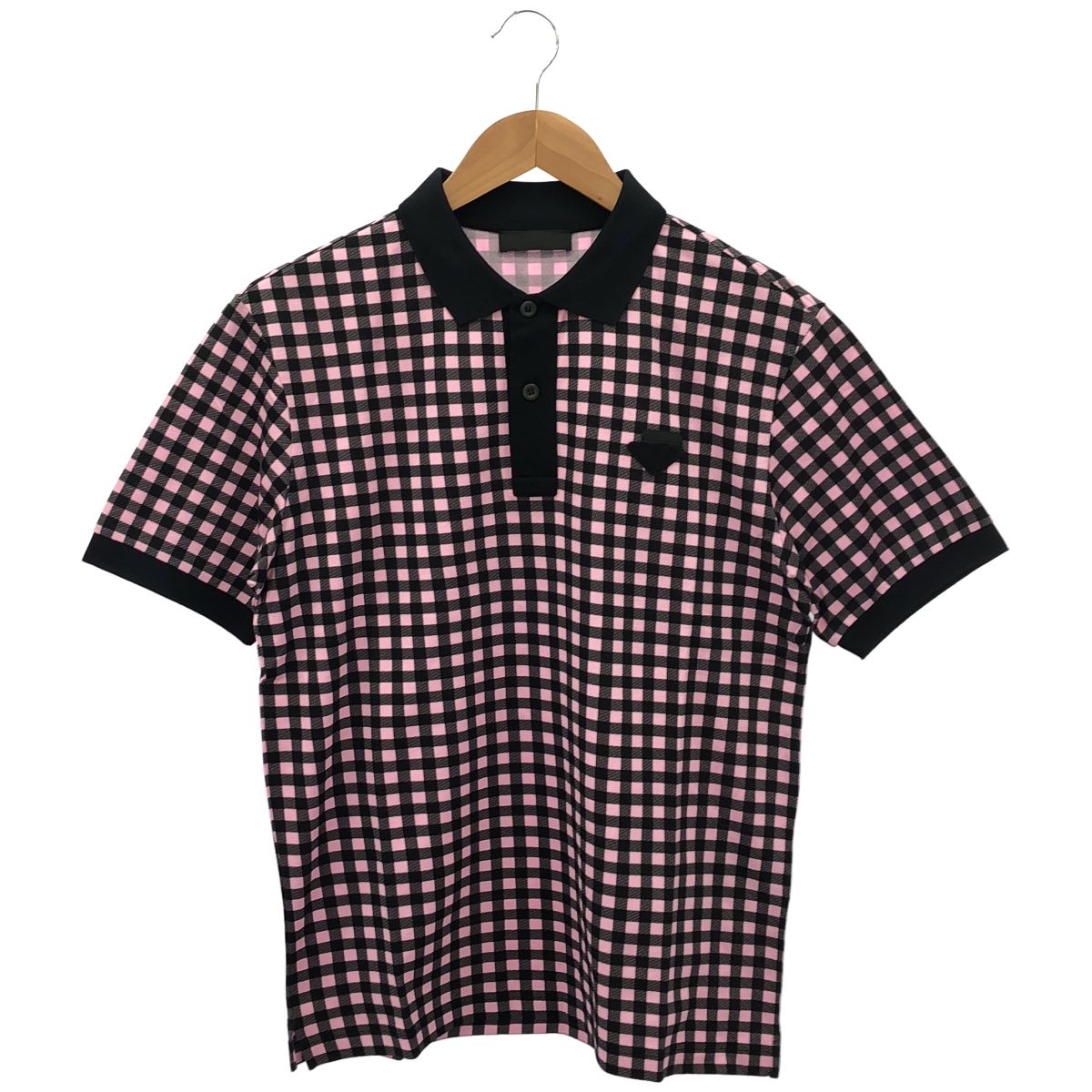 Prada Pink Gingham Check Triangle Logo Polo