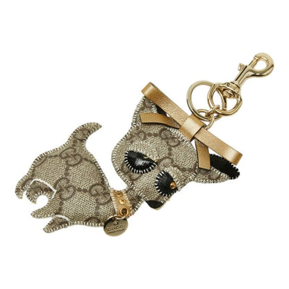 Gucci GG Supreme Oli Chihuahua Key Holder Charm Beige Leather