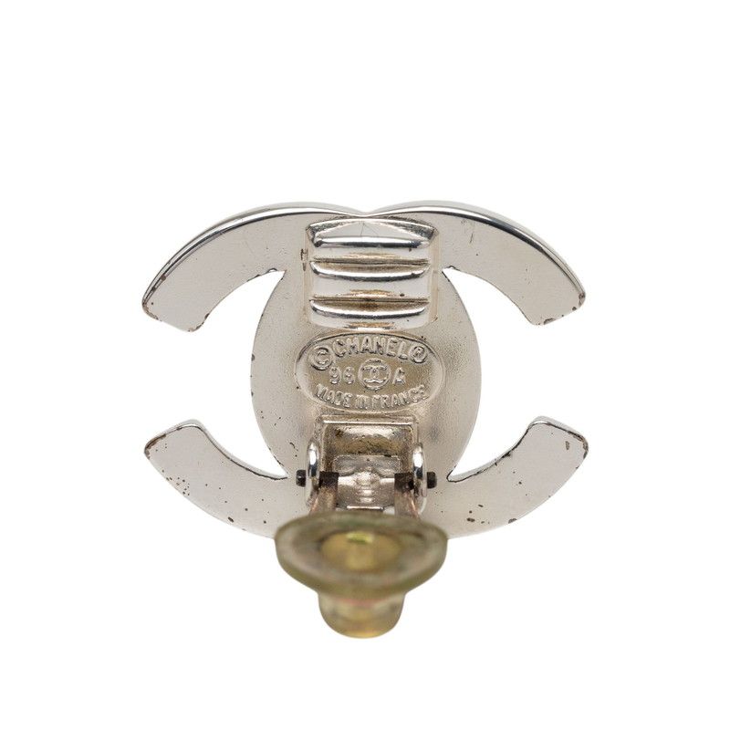 Chanel 96A CC Logo Turnlock Vintage Earrings Silver Metal — view 3