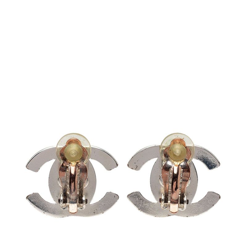 Chanel 96A CC Logo Turnlock Vintage Earrings Silver Metal — view 2