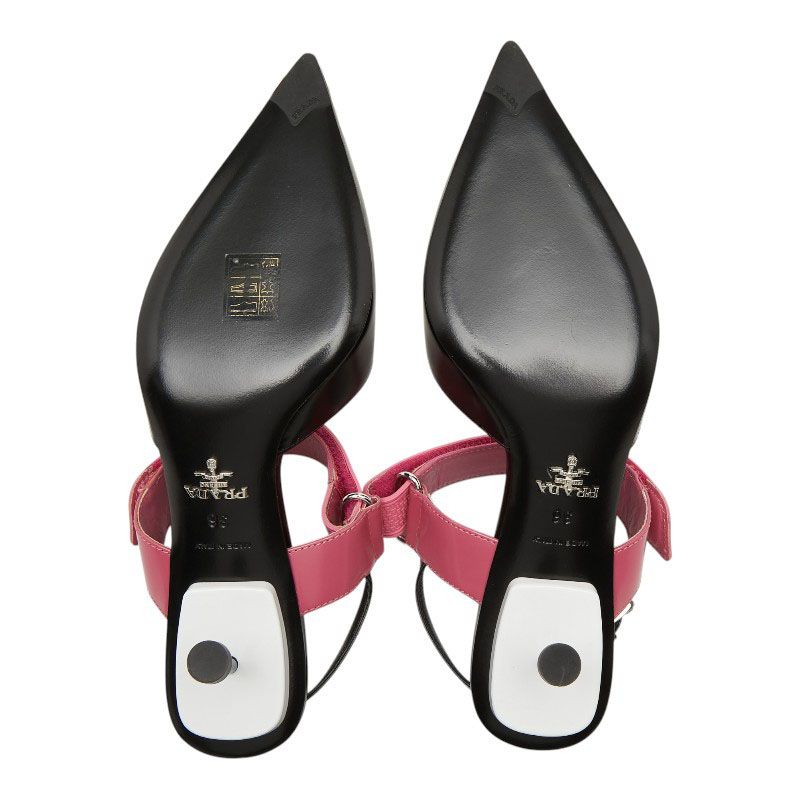 Prada Pointed Toe Slingback Pumps Black Pink Leather Heel 36 — view 5