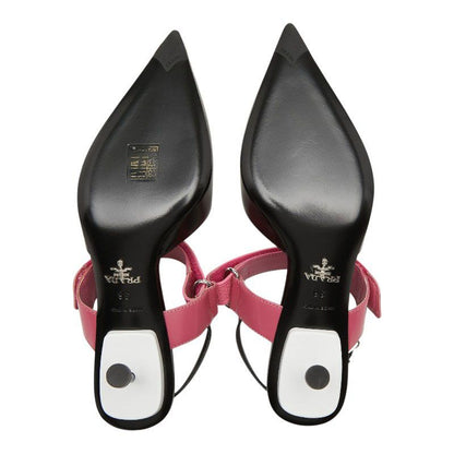 Prada Pointed Toe Slingback Pumps Black Pink Leather Heel 36 — view 5