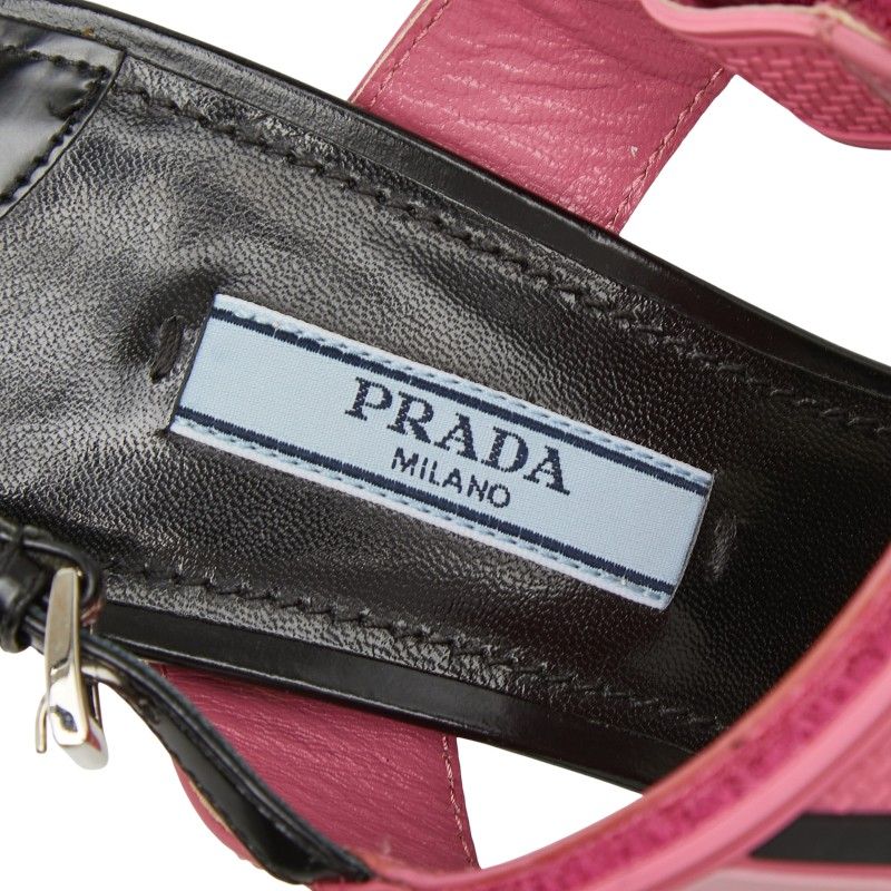 Prada Pointed Toe Slingback Pumps Black Pink Leather Heel 36 — view 6