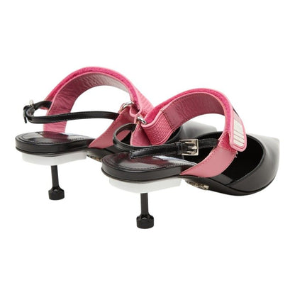 Prada Pointed Toe Slingback Pumps Black Pink Leather Heel 36 — view 2