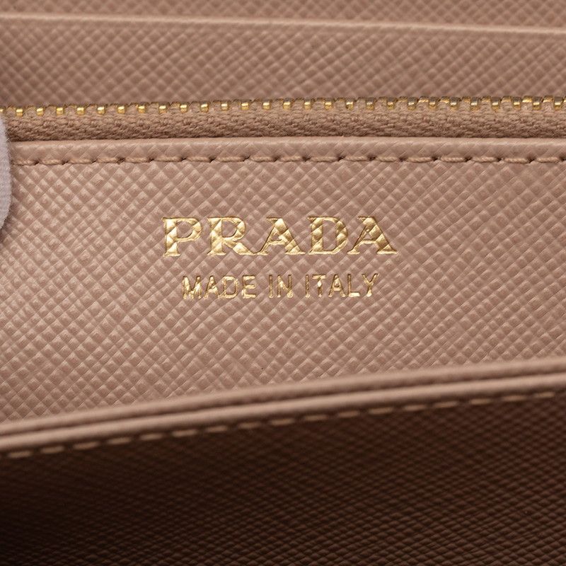 Prada Saffiano Zip Around Wallet Ribbon Beige Leather — view 5