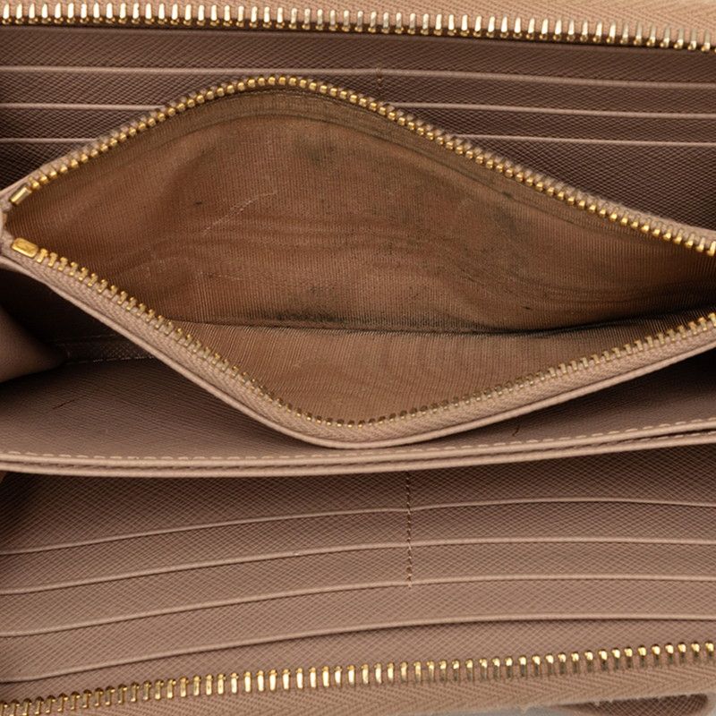 Prada Saffiano Zip Around Wallet Ribbon Beige Leather — view 4