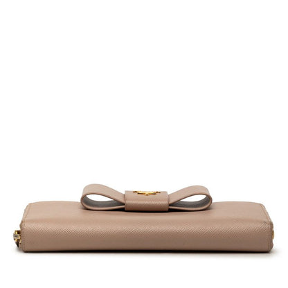 Prada Saffiano Zip Around Wallet Ribbon Beige Leather — view 3