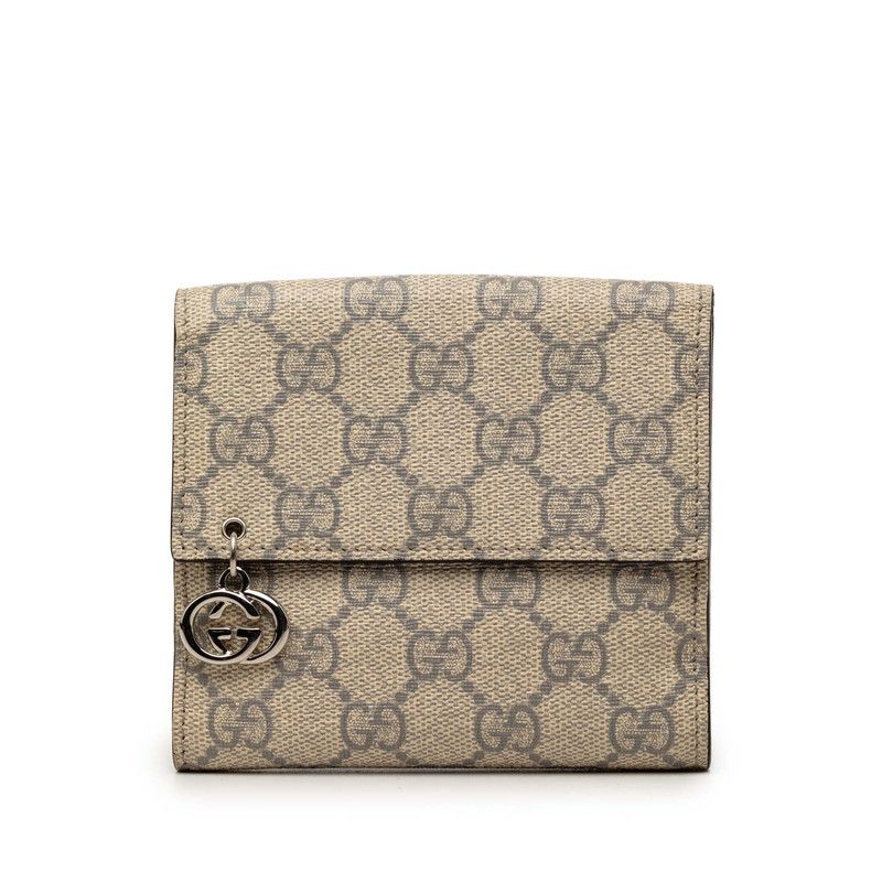 Gucci GG Supreme Interlocking W Hook Bifold W/wallet Charm Beige