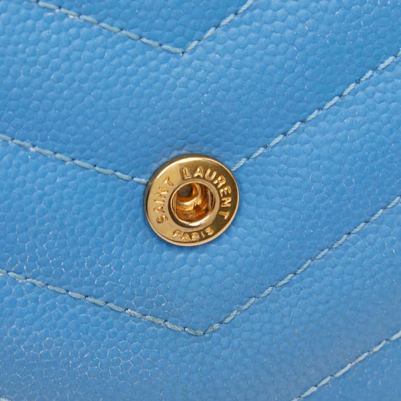 Saint Laurent Cassandra Envelope Chain Wallet Shoulder Bag Blue Gold Leather — view 8